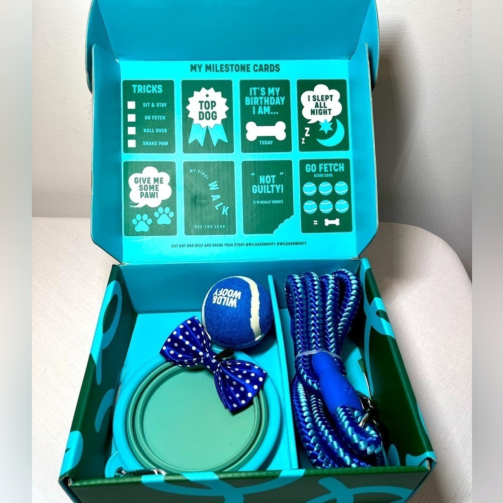 Dog Set. Collapsible bowl, leash, bow, tennis ball. NEW